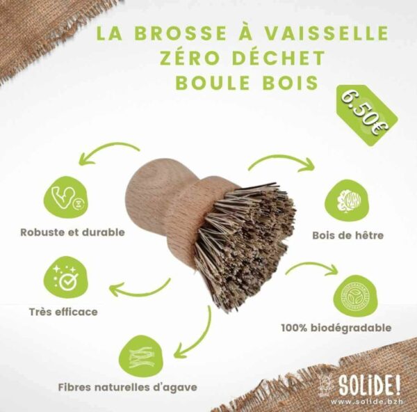 Brosse vaisselle boule bois