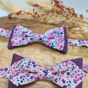 Nœud papillon en liège violet et liberty purple florès