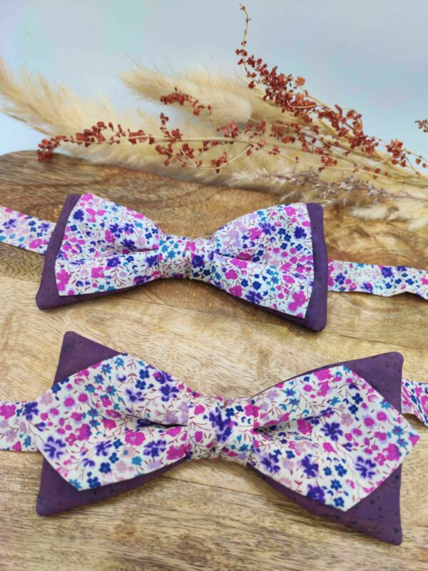 Nœud papillon en liège violet et liberty purple florès