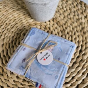 Lot de 7 cotons lavables thème Elsa – La Reine des Neiges, une face en coton imprimé et une face en éponge bambou doudou douce.