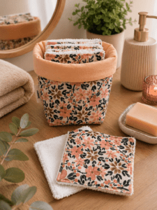 Panière de cotons lavables réutilisables motif floral collection Gloria.
