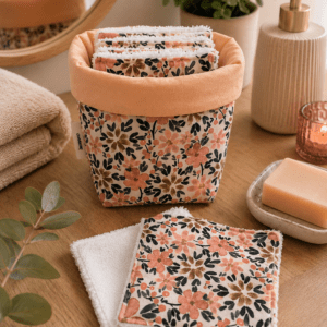 Panière de cotons lavables réutilisables motif floral collection Gloria.