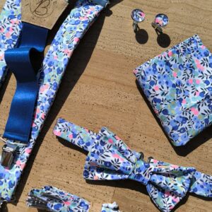 Collection mariage Liberty Wiltshire rose fluo zoom avec nœud papillon, bretelles, pochette, boutons de manchette et lacets